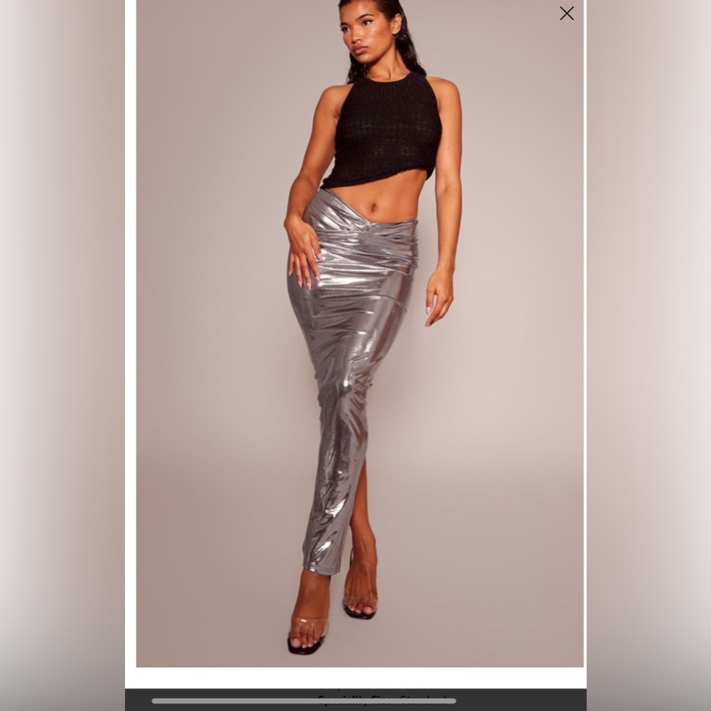 NWT PLT gunmetal, shimmer Woven twist front maxi skirt